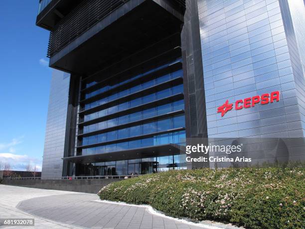 Main entrance to Cepsa Tower, the headquarter of Cepsa oil company is a skyscraper designed by architect Norman Foster and located in the Cuatro...
