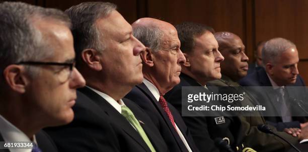 The heads of the United States intelligence agencies Acting FBI Director Andrew McCabe, Central IntelligenceÊAgency Director Mike Pompeo, Director of...