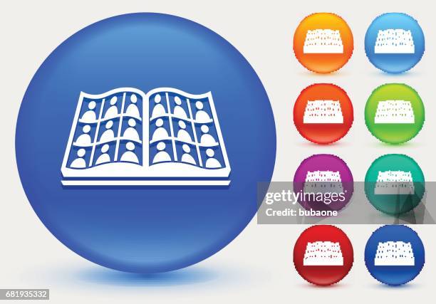 graduation icon on shiny color circle buttons - college yearbook stock illustrations
