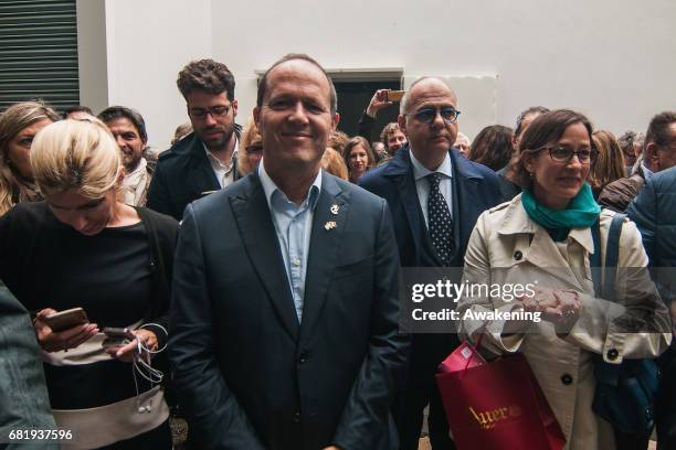 Ron Huldai, mayor of the city of Tel Aviv, attends at the opening of the Israel pavilion, presenting the project 'Sun Stand Still' of Gal Weinstein...