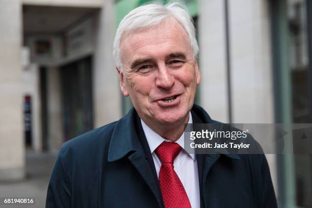 Shadow Chancellor of the Exchequer John McDonnell leaves Labour's Clause V meeting at Savoy Place on May 11, 2017 in London, United Kingdom. The...