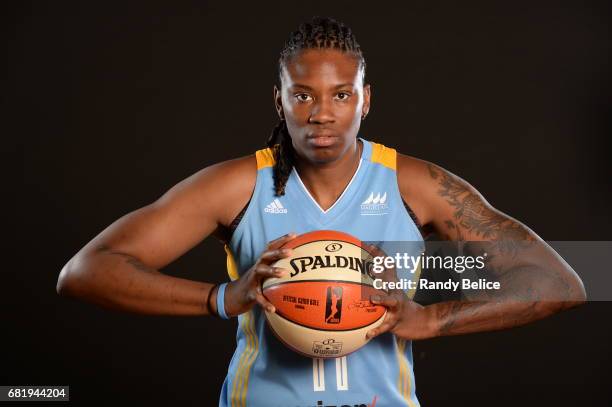 Amber Harris of the Chicago Sky poses for portraits during 2017 WNBA Media Day on May 10, 2017 at Sachs Recreation Center in Deerfield, Illinois....