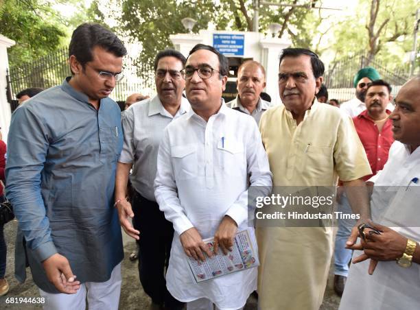 President Ajay Maken with other ex-MLAs coming out of LG house after meeting with LG Anil Baijal over Delhi Chief Minister Arvind Kejriwal's issue,...