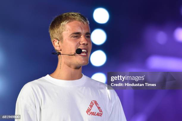Canadian pop singer Justin Bieber performs for his purpose tour at D.Y. Patil Stadium, Nerul, on May 10, 2017 in Mumbai, India. Justin Bieber, a...