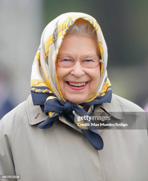 Queen Elizabeth II watches her horse 'Barber's Shop' win The Tattersalls and RoR Thoroughbred Ridden Show Series Championship on day 2 of the Royal...