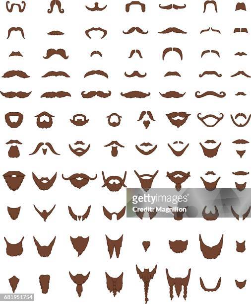 illustrazioni stock, clip art, cartoni animati e icone di tendenza di set vettoriale baffi e barbe - barba peluria del viso
