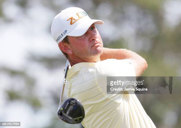 Lucas Glover of the United States plays his shot from the 16th tee during the first round of THE PLAYERS Championship at the Stadium course at TPC...