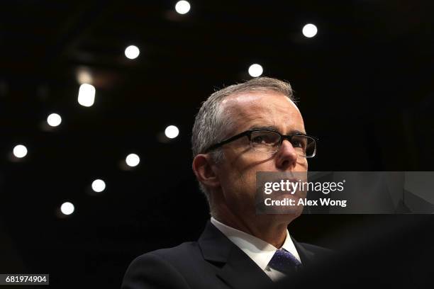 Acting FBI Director Andrew McCabe testifies before the Senate Intelligence Committee with the other heads of the U.S. Intelligence agencies in the...
