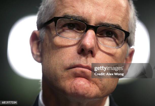 Acting FBI Director Andrew McCabe testifies before the Senate Intelligence Committee with the other heads of the U.S. Intelligence agencies in the...