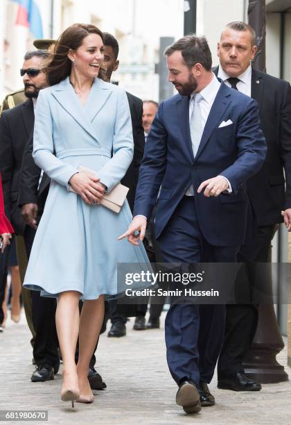 Catherine, Duchess of Cambridge with Prince Guillaume of Luxembourg as they take a short walk outside the City Museum to view the capital during a...