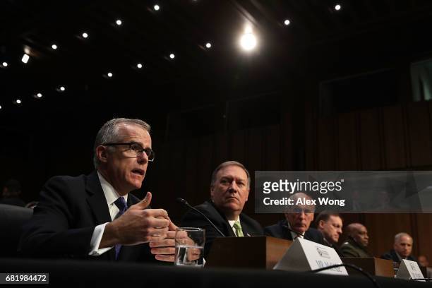 The heads of the United States intelligence agencies Acting FBI Director Andrew McCabe, Central IntelligenceæAgency Director Mike Pompeo, Director of...