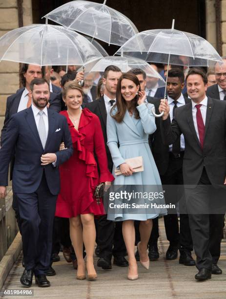 Catherine, Duchess of Cambridge with Princess Stephanie of Luxembourg and Prince Guillaume of Luxembourg visit the Drai Eechelen Museum during a one...
