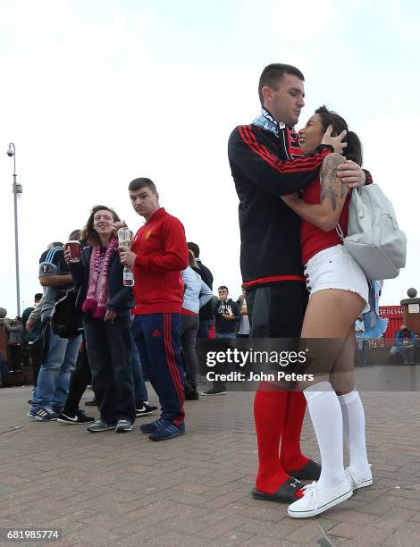 Manchester United fans arrive ahead of the UEFA Europa League, semi final second leg match, between Manchester United and Celta Vigo at Old Trafford...