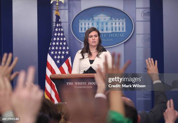 White House deputy press secretary Sarah Huckabee Sanders, speaks during press briefing on May 11, 2017 in Washington, DC. Sanders fielded questions...