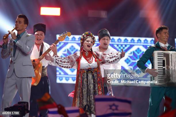 Volodymur Ostapchuk and Oleksandr Skichko perform on stage during the second semi final of the 62nd Eurovision Song Contest at International...
