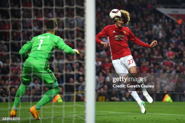 Marouane Fellaini of Manchester United scores his sides first goal during the UEFA Europa League, semi final second leg match, between Manchester...