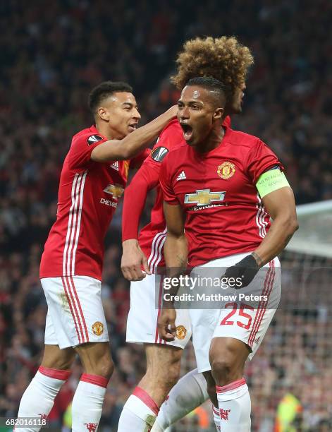 Marouane Fellaini of Manchester United celebrates scoring their first goal during the UEFA Europa League, semi final second leg match, between...