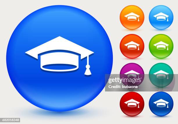 graduation icon on shiny color circle buttons - maroon graduation stock illustrations