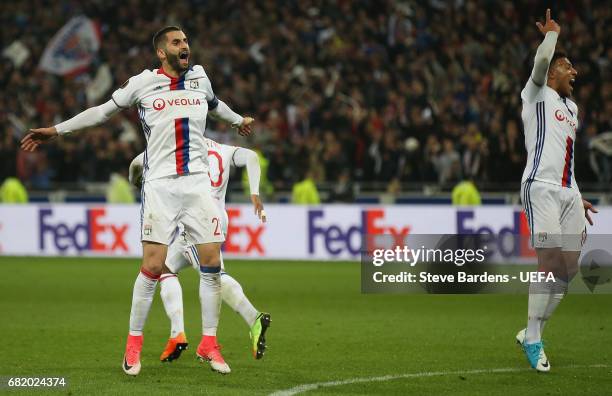 Maxime Gonalons of Olympique Lyonnais Lyon celebrates after Alexandre Lacazette scores a 2nd goal during the Uefa Europa League, semi final second...