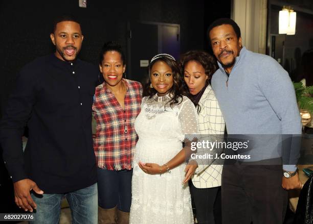 Actors Jose Sanchez, Regina King, Naturi Naughton, Nicole Beharie and Russell Hornsby pose for a photo during her Baby Shower at The Dazzler Hotel on...