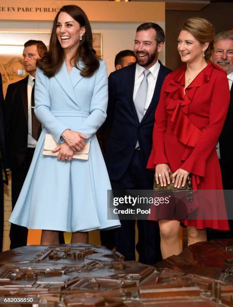 Catherine, Duchess of Cambridge with Duchess Stephanie of Luxembourg and Hereditary Grand Duke Guillaume of Luxembourg visit the Drai Eechelen Museum...