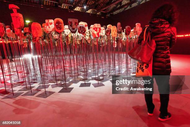 The Chilean pavilion, presenting "Werken" of Bernardo Oyarzun, is seen at Arsenale during the 57th Internaztional Art Exhibition of La Biennale di...