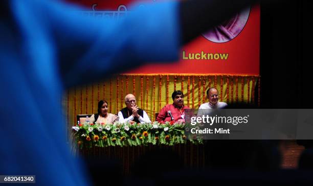 BJPs leaders Sushma Swaraj, L K advani,Nitin Gadkari and Arun jaitley at National Executive Meeting of BJP in Lucknow.