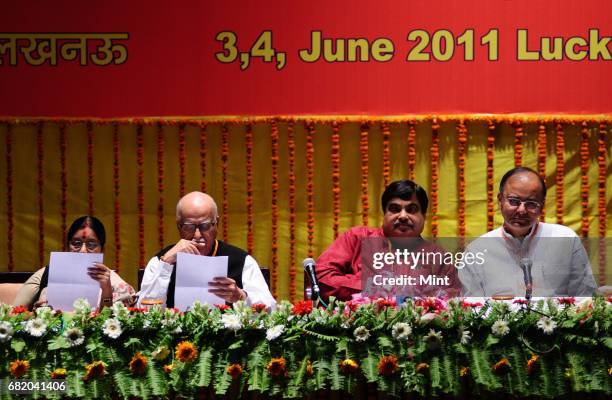 Sushma swaraj,L K advani,Nitin Gadkari and Arun jaitley at Nationsl Executive Meeting ofBJP,Lucknow, .