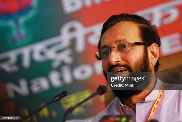 Prakash Javadekar, spokesperson of the BJP, briefs media about National Executive Meeting in Lucknow.
