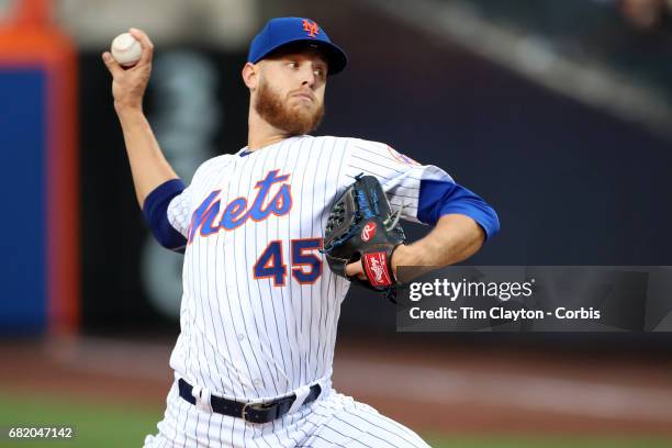 May 9: Pitcher Zack Wheeler of the New York Mets pitching during the San Francisco Giants Vs New York Mets regular season MLB game at Citi Field on...