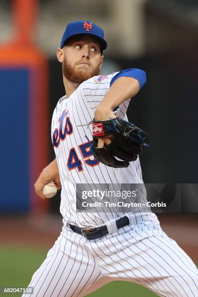 May 9: Pitcher Zack Wheeler of the New York Mets pitching during the San Francisco Giants Vs New York Mets regular season MLB game at Citi Field on...