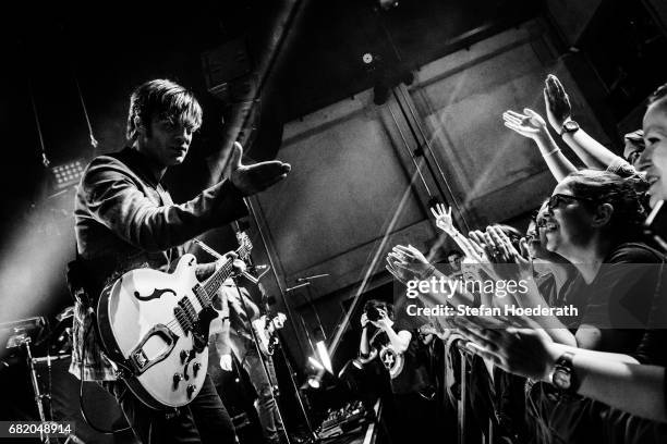 Singer Bjoern Dixgard of Mando Diao performs live on stage during a concert at Saeaelchen on May 11, 2017 in Berlin, Germany.