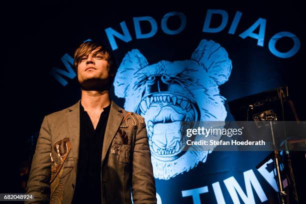 Singer Bjoern Dixgard of Mando Diao performs live on stage during a concert at Saeaelchen on May 11, 2017 in Berlin, Germany.