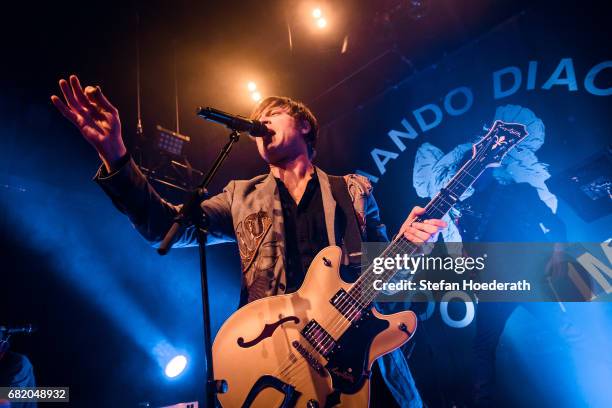 Singer Bjoern Dixgard of Mando Diao performs live on stage during a concert at Saeaelchen on May 11, 2017 in Berlin, Germany.