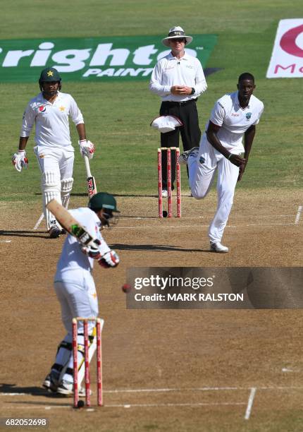 Pakistan opening bowler Mohammad Amir bowls to West Indies opener Kieran Powell on the second day of play in the 3rd and final test match at the...