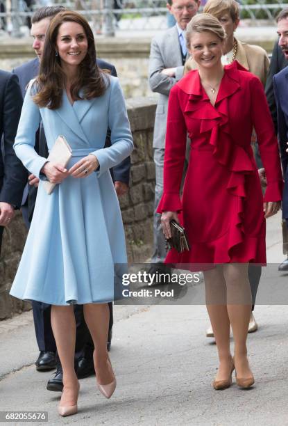 Catherine, Duchess of Cambridge walks with Princess Stephanie of Luxembourg outside the City Museum along the Corniche to view the capital during a...