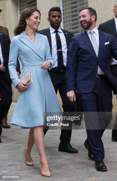 Catherine, Duchess of Cambridge with Prince Guillaume of Luxembourg as they take a short walk outside the City Museum to view the capital during a...