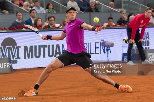 Borna Coric of Croatia against Andy Murray of United Kingdom during day six of the Mutua Madrid Open tennis at La Caja Magica on May 11, 2017 in...