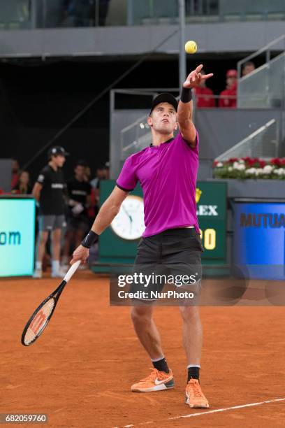 Borna Coric of Croatia against Andy Murray of United Kingdom during day six of the Mutua Madrid Open tennis at La Caja Magica on May 11, 2017 in...