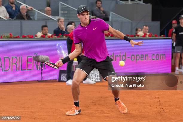 Borna Coric of Croatia against Andy Murray of United Kingdom during day six of the Mutua Madrid Open tennis at La Caja Magica on May 11, 2017 in...