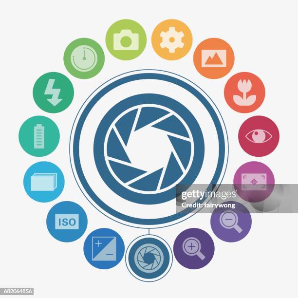 digital camera settings icons - camera aperture stock illustrations