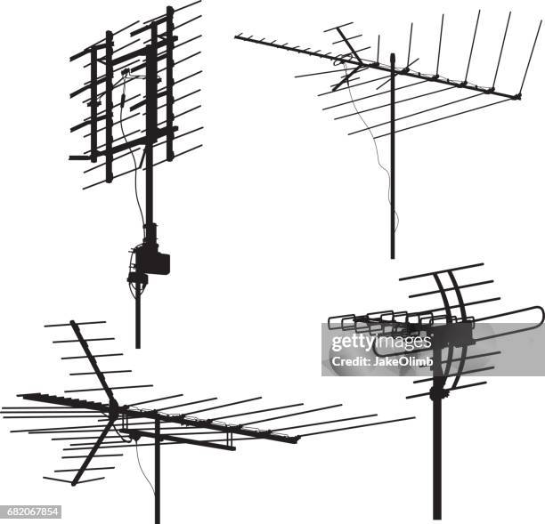 stockillustraties, clipart, cartoons en iconen met antenne silhouetten - communicatietoren