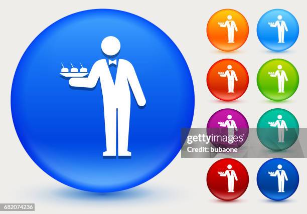 waiter icon on shiny color circle buttons - party appetizers stock illustrations