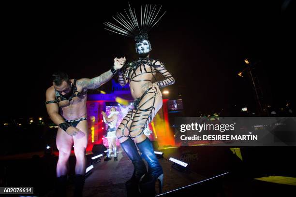 Artists perform during the Drag Queen Gala in the contest of the GayPride Maspalomas 2017 on the Spanish Canary Island of Gran Canaria, May 11, 2017....