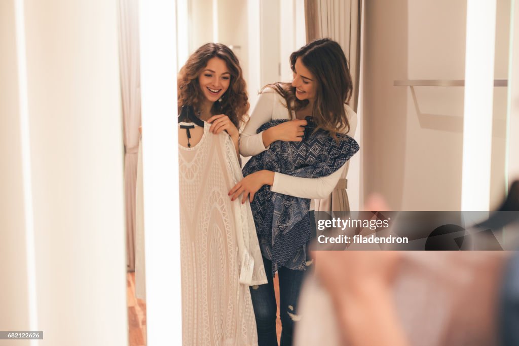 Two friends in a dressing room