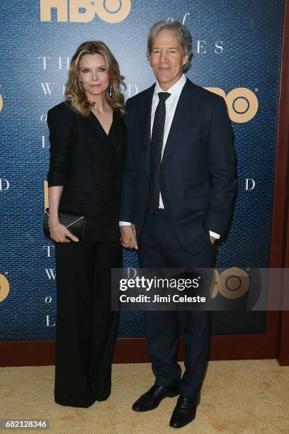 Michelle Pfeiffer and David Kelley attend "The Wizard Of Lies" New York Premiere at The Museum of Modern Art on May 11, 2017 in New York City.