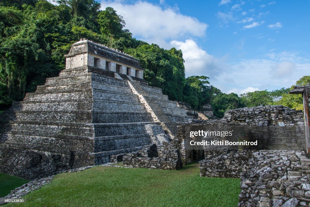 Pyramid of Palenque in jungle of Mexico
