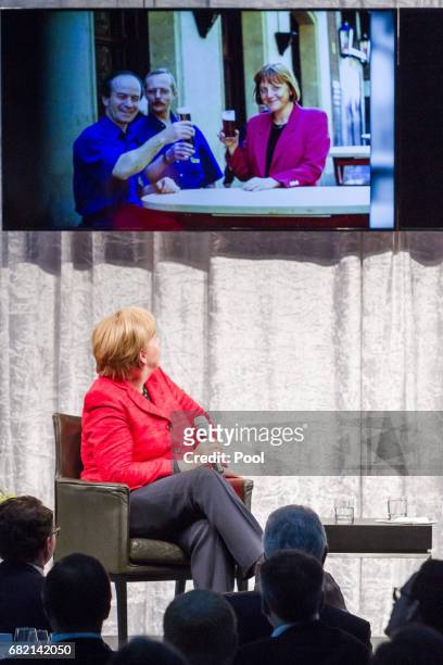 German Chancellor and leader of the German Christian Democrats Angela Merkel attends a reception held by the Rheinischer Post newspaper ahead of...