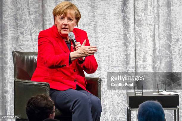 German Chancellor and leader of the German Christian Democrats Angela Merkel attends a reception held by the Rheinischer Post newspaper ahead of...