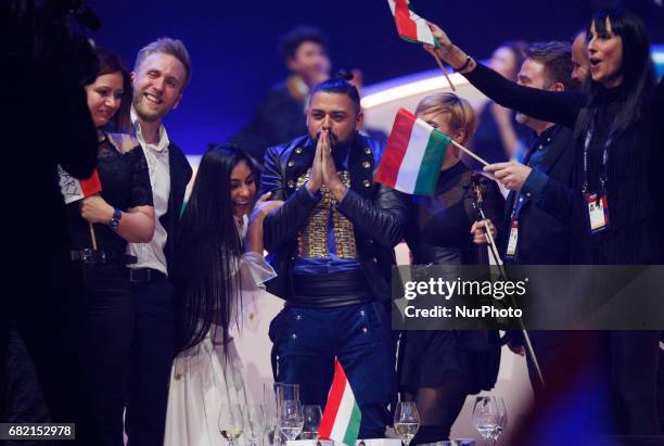 Joci Papai from Hungary reacts after go to final from the Second Semi-Final of the Eurovision Song Contest, in Kiev, Ukraine, 11 May 2017. The...